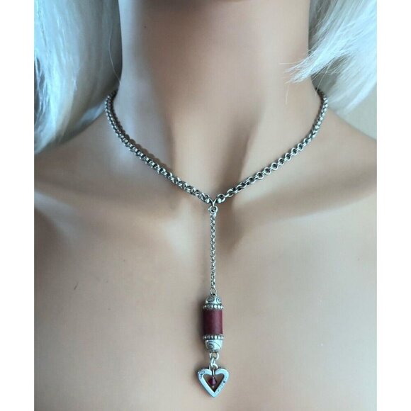 Brighton Heart Song Red Hearts Beads Dangle Silver Necklace 18". Y Necklace. - Picture 1 of 5